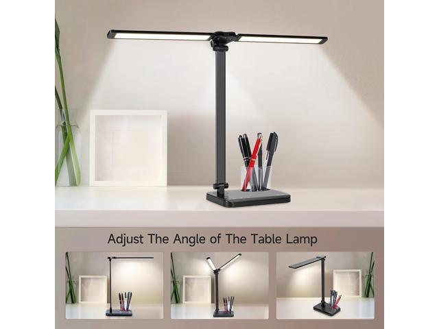 LED Desk Lamp for Home Office - Dual Swing Arm Desk Light with USB Charging Port,Eye-Caring Foldable 5 Color Modes 10 Brightness Levels Dimmable...