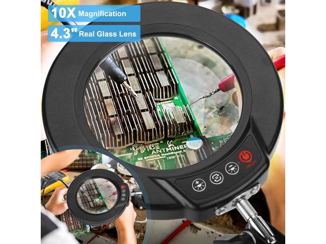10X Magnifying Glass with Light and Clamp, Real Glass Stand Lighted Magnifier, 5 Color Modes Stepless Dimmable LED Magnifying Desk Lamp Hands Free...