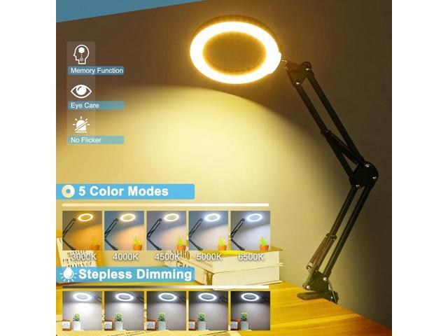 10X Magnifying Glass with Light and Clamp, Real Glass Stand Lighted Magnifier, 5 Color Modes Stepless Dimmable LED Magnifying Desk Lamp Hands Free...