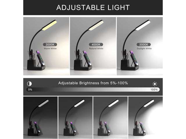 Desk Lamp with Wireless Charger USB Charging Port, Eye-Caring Desk Lamp for Home Office with Pen Holder, Dimmable Table Lamps 3 Color Modes