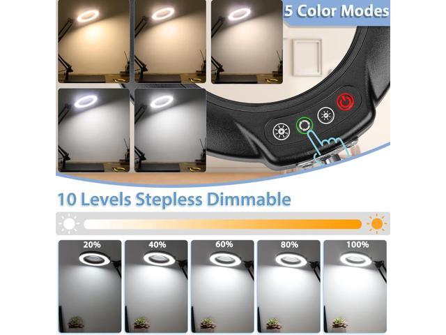 10X Magnifying Glass with Light and Stand, 2-in-1 LED Magnifying Desk Lamp with Clamp, 5 Color Modes Stepless Dimmable, Lighted Magnifier Hands...