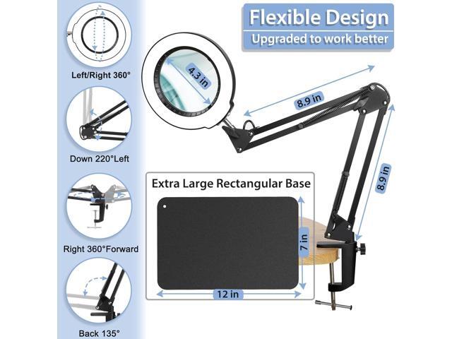 10X Magnifying Glass with Light and Stand, 2-in-1 LED Magnifying Desk Lamp with Clamp, 5 Color Modes Stepless Dimmable, Lighted Magnifier Hands...