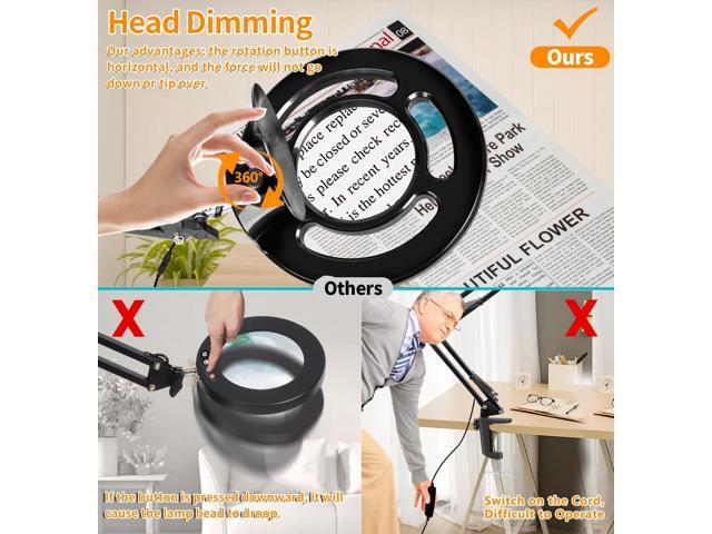 10X Long Magnifying Glass with Light and Stand, 2200 Lumens Dimmable Bright LED Lighted Magnifier, Ajustable Swing Arm Magnifying Desk Lamp with...