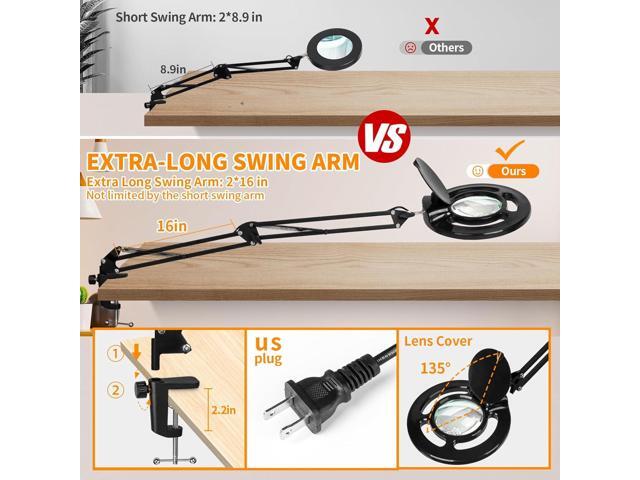 10X Long Magnifying Glass with Light and Stand, 2200 Lumens Dimmable Bright LED Lighted Magnifier, Ajustable Swing Arm Magnifying Desk Lamp with...