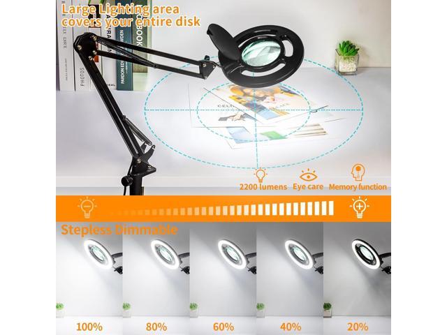 10X Long Magnifying Glass with Light and Stand, 2200 Lumens Dimmable Bright LED Lighted Magnifier, Ajustable Swing Arm Magnifying Desk Lamp with...
