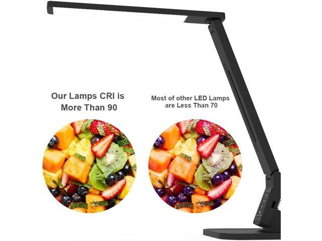 Desk Lamp, LED Dimmable Reading Light with Adjustable Lighting 5 Brightness Levels, 4 Light Colors and USB Charging Port Table Lamp (Piano Black)