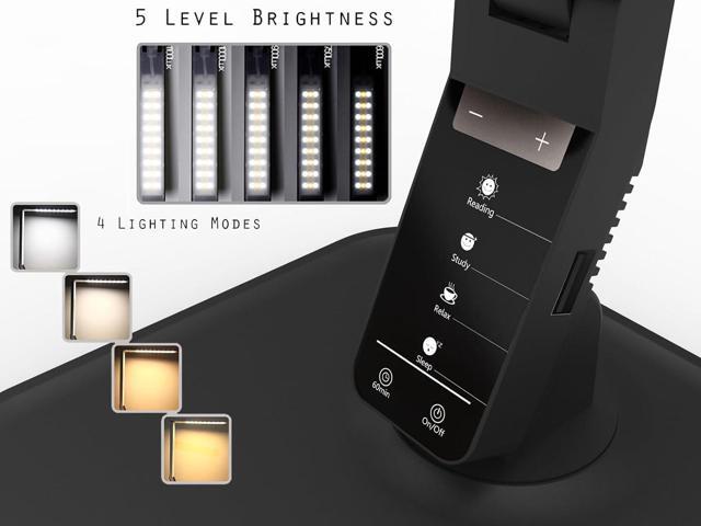 Desk Lamp, LED Dimmable Reading Light with Adjustable Lighting 5 Brightness Levels, 4 Light Colors and USB Charging Port Table Lamp (Piano Black)