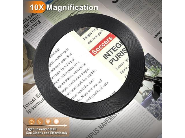 Large 10X Magnifying Glass with Light, 5 in Real Glass Stand Lighted Magnifier, 3 Color Modes Steepless Dimmable LED Magnifying Desk Lamp with...