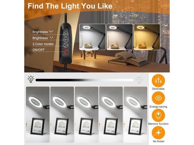 Large 10X Magnifying Glass with Light, 5 in Real Glass Stand Lighted Magnifier, 3 Color Modes Steepless Dimmable LED Magnifying Desk Lamp with...