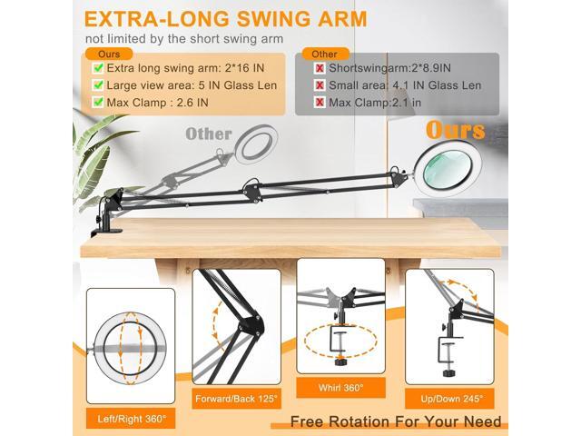 Large 10X Magnifying Glass with Light, 5 in Real Glass Stand Lighted Magnifier, 3 Color Modes Steepless Dimmable LED Magnifying Desk Lamp with...