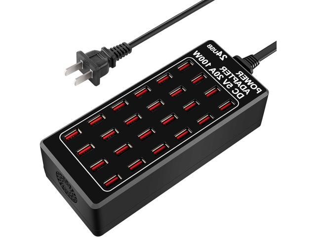 24-Port 100 watt (20 A) USB Charging Station, Travel Desktop USB Rapid Charger, Multi Ports Fast Charger Station Organizer Compatible with...