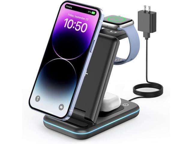 Wireless Charging Stand, GEEKERA 3 in 1 Wireless Charger Dock Station for iPhone 15 14 13 12 11 Pro Max Plus XR XS 8 Plus, Apple Watch...