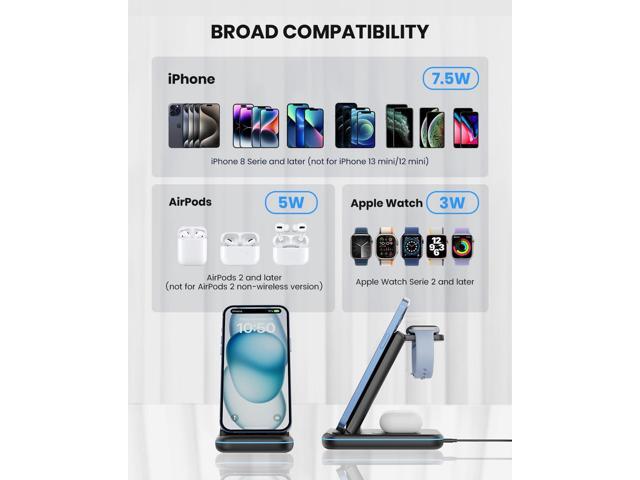 Wireless Charging Stand, GEEKERA 3 in 1 Wireless Charger Dock Station for iPhone 15 14 13 12 11 Pro Max Plus XR XS 8 Plus, Apple Watch...
