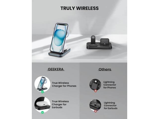 Wireless Charging Stand, GEEKERA 3 in 1 Wireless Charger Dock Station for iPhone 15 14 13 12 11 Pro Max Plus XR XS 8 Plus, Apple Watch...