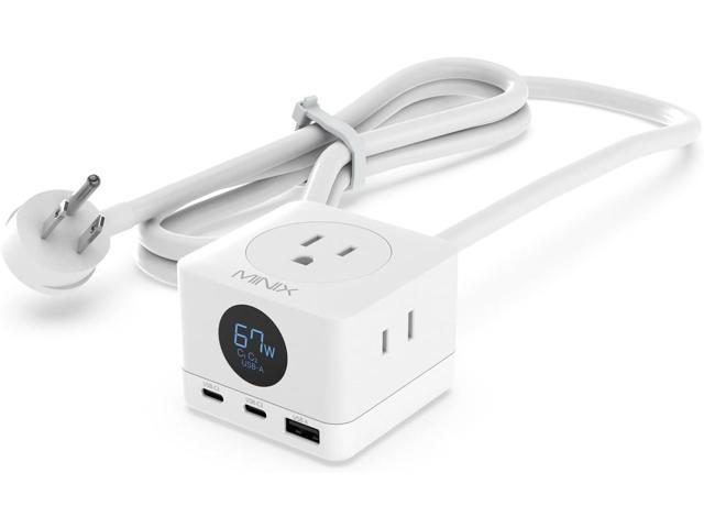 MINIX 67W USB C Charger with 3 Outlets, Gan 3-Port Compact Cube Fast Power Strip Surge Protection, 5ft Extension Cord, for MacBook Pro/Air, iPhone...