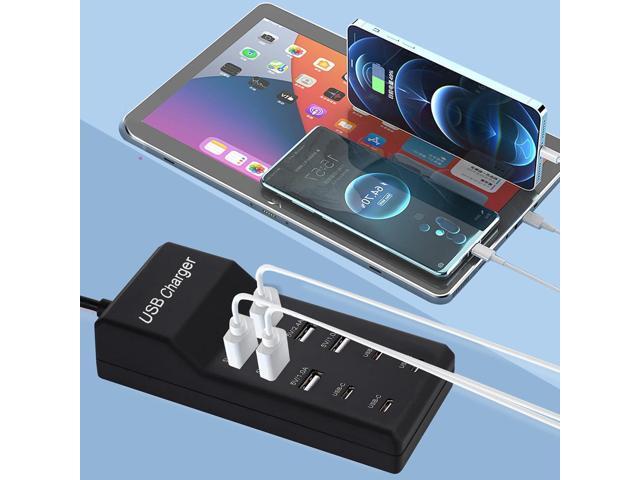 USB Charger,50W USB Charging Station with 10-Port (6 USB-A Port & 4 USB-C Port) Compatible with iPhone 15/14/13/12/11/X/8/7/6 Phones,...