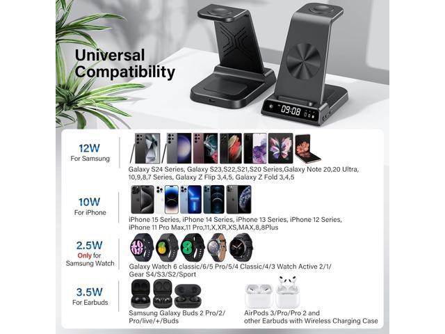 Wireless Charger for, 3 in 1 Wireless Charging Station for Galaxy S24 Ultra/S23 Ultra/S22/S21/Note 20/Z Flip 5/Fold 5, Watch Charger for Galaxy...