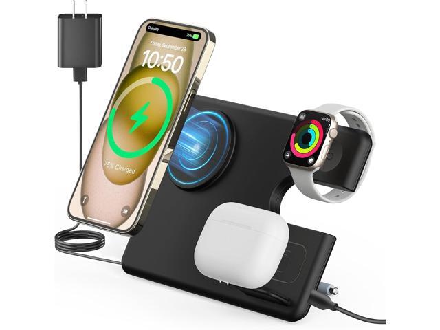 Wireless Charger for Mag-Safe Charging Station: JoyGeek 3 in 1 Magnetic Travel Stand Charge for iPhone 15 14 13 12 Pro Max Plus - Apple Watch 9 8 7...