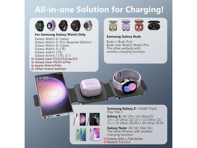 Travel Charger for Samsung Multi Devices, Foldable 3 in 1 Wireless Charging Station Fast Charging Stand/Pad Compatible for Samsung Galaxy...