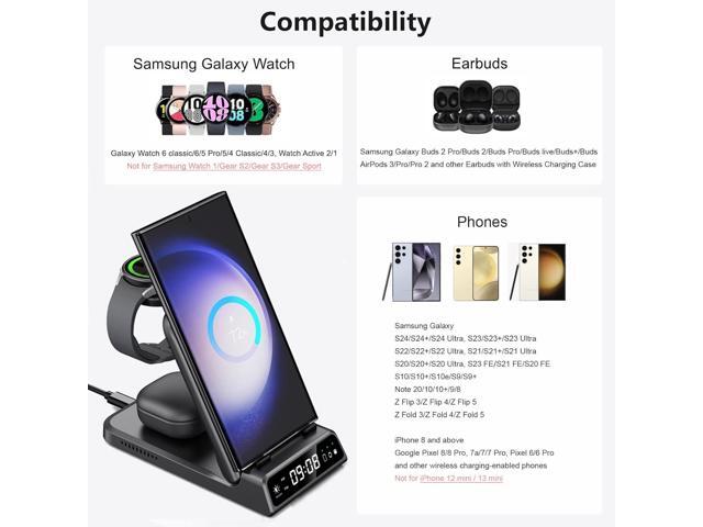 Charging Station for S24 Ultra, Wireless Charger for Galaxy S24+/S24/S23 Ultra/S23/S22/Note 20, Galaxy Watch 6/6 Classic/5/5 Pro/4, Galaxy Buds 2...