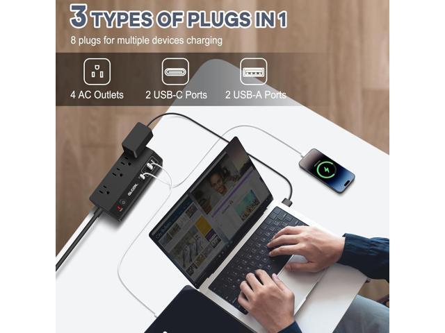Desk Clamp Power Strip - 20W USB C Fast Charging Station - Desk Power Strip Flat Plug Extension Cord 10FT with 4 USB Ports + 4 Outlets - Desktop...