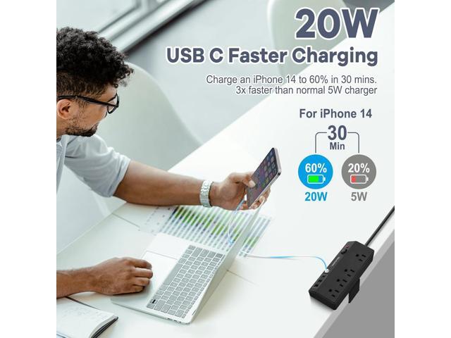 Desk Clamp Power Strip - 20W USB C Fast Charging Station - Desk Power Strip Flat Plug Extension Cord 10FT with 4 USB Ports + 4 Outlets - Desktop...