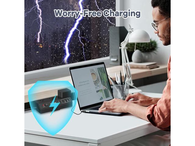 Desk Clamp Power Strip - 20W USB C Fast Charging Station - Desk Power Strip Flat Plug Extension Cord 10FT with 4 USB Ports + 4 Outlets - Desktop...