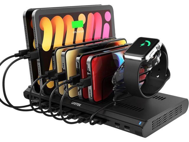 Unitek USB Charging Station 120W 10 Fast Port Multi Charge Docking Hub for Multiple Apple Devices with QC 3.0 PD 45W Port, Charger Organizer.