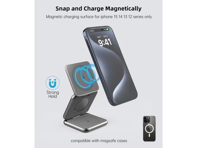 Foldable Magnetic Wireless Charger, Aluminum Alloy 3 in 1 Charging Station for Apple, Fast Mag-Safe Charger Stand for iPhone 15 14 13 12...