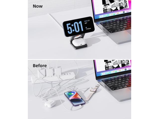 Foldable Magnetic Wireless Charger, Aluminum Alloy 3 in 1 Charging Station for Apple, Fast Mag-Safe Charger Stand for iPhone 15 14 13 12...
