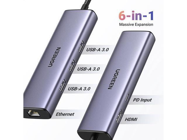 UGREEN Revodok 6 in 1 USB C Hub Gigabit Ethernet Adapter with 4K HDMI, 100W PD Charging, USB A Data Ports Compatible with Mac M1, M2, M3, iPad,...
