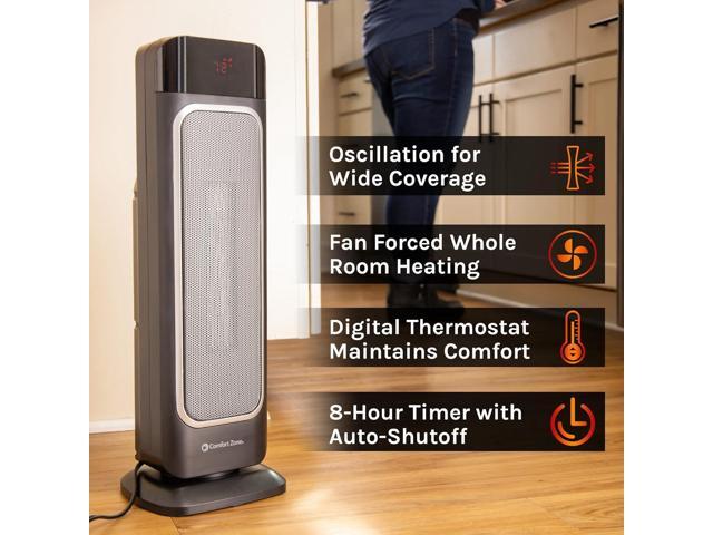 Comfort Zone Electric 24' Oscillating Digital Tower Space Heater with Full Function Remote, Adjustable Thermostat, and Overheat Protection, Ideal...