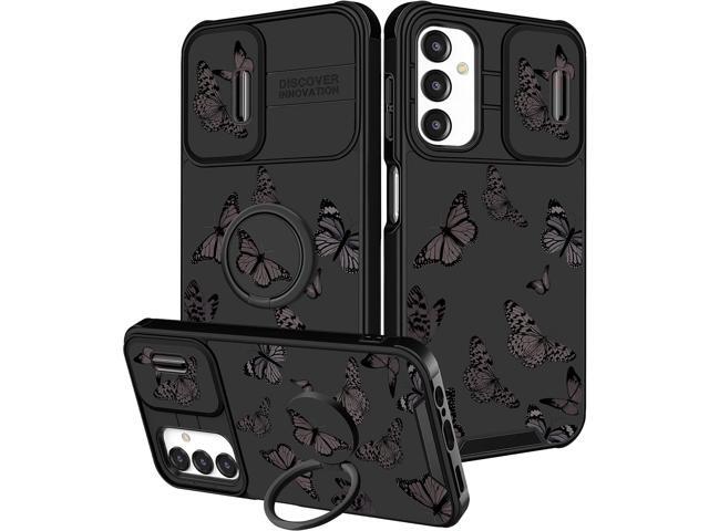 (2in1 for Samsung Galaxy A13 5G Case for Women Butterfly Cute Girls Phone Cover Girly Pretty Aesthetic Black Butterfly Design with Camera Cover and...