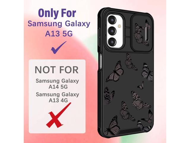 (2in1 for Samsung Galaxy A13 5G Case for Women Butterfly Cute Girls Phone Cover Girly Pretty Aesthetic Black Butterfly Design with Camera Cover and...
