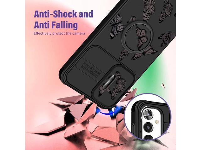 (2in1 for Samsung Galaxy A13 5G Case for Women Butterfly Cute Girls Phone Cover Girly Pretty Aesthetic Black Butterfly Design with Camera Cover and...