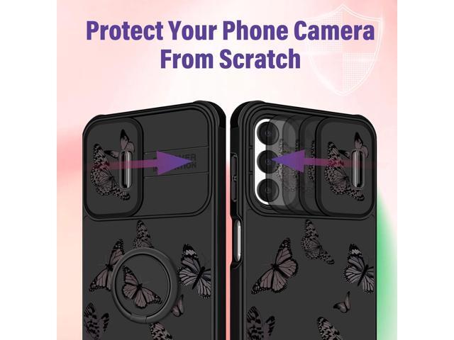 (2in1 for Samsung Galaxy A13 5G Case for Women Butterfly Cute Girls Phone Cover Girly Pretty Aesthetic Black Butterfly Design with Camera Cover and...