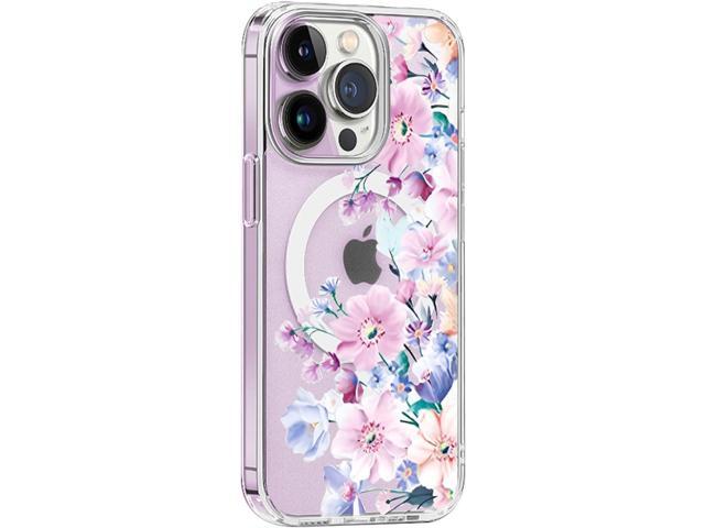 for iPhone 15 Pro Magsafe Case, Floral Cute Slim Shockproof Protective Hard PC+TPU Bumper Flower Women Cover Magnetic case(Clear)