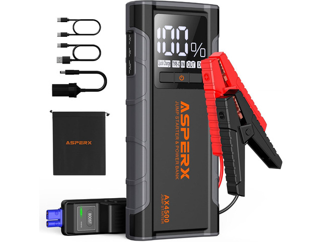 AsperX AX4500 Jump Starter, 4500A Peak Car Jump Starter for Up to All Gas and 10.0L Diesel Engines, 12V Battery Starter with 4 Inch LCD Display,...