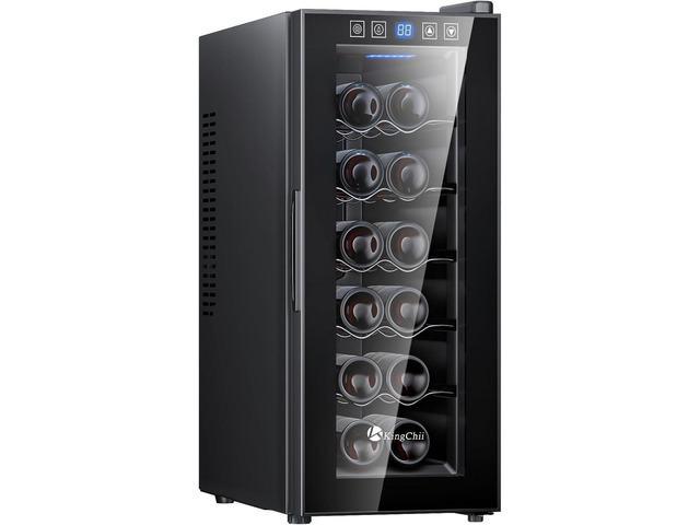 KingChii 12 Bottle Thermoelectric Wine Cooler Refrigerator Advanced Cooling Technology, Stainless Steel & Tempered Glass For Red Wine, Champagne...