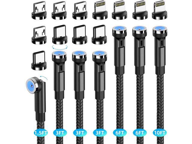 Magnetic Charging Cable [7-Pack 1.6FT/3FT/3FT/3FT/6FT/6FT/10FT] 540° Rotating Magnetic Phone Charger 3 in 1 Magnetic Cable Nylon Braided USB...
