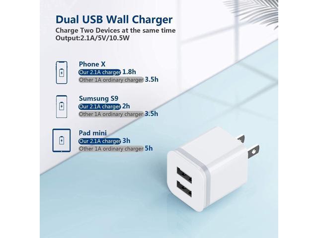 USB Wall Charger, 5-Pack 2.1A/5V Dual Port USB Cube Power Adapter Charger Plug Charging Block Replacement for iPhone Xs/XR/X, 8/7/6 Plus, Samsung,...