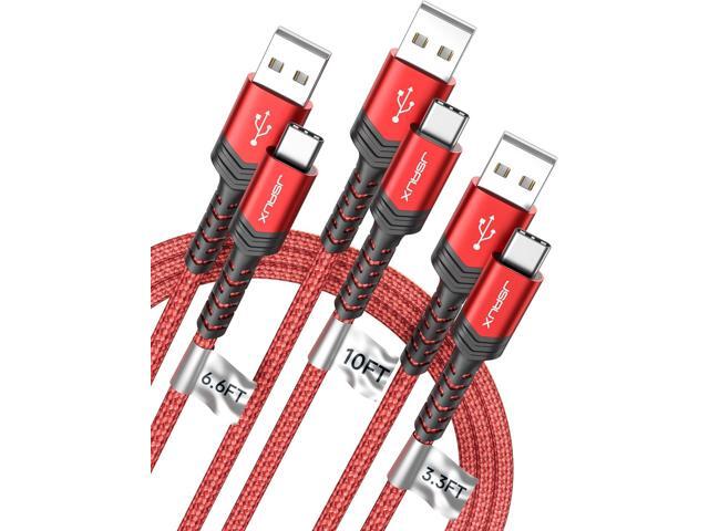 JSAUX USB-C Cable 3.1A Fast Charging, 3-Pack (10ft+6.6ft+3.3ft) USB A to Type C Charge Cord Compatible with Samsung Galaxy S21 S20 S10 S9 S8 Note...