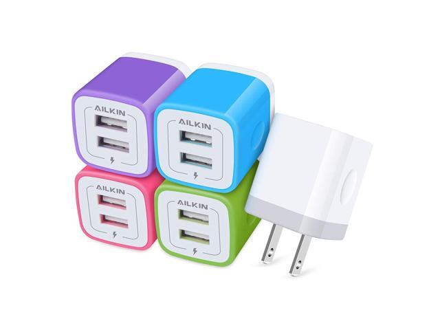 5Pack USB Wall Charger, Charger Adapter, AILKIN 2.1Amp Dual Port Quick Charge Plug Cube for iPhone 14/13/12/SE/11 Pro Max/8/7/6S/6S Plus/6 Plus/6,...