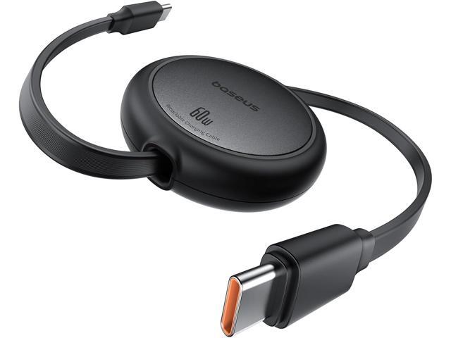 Baseus USB C Cable, 60W Ultra Mini Retractable USB C to USB C PD 3A Fast Charging Cable, 4-Stage Length Preset USB Type C Charger Cable for iPhone...