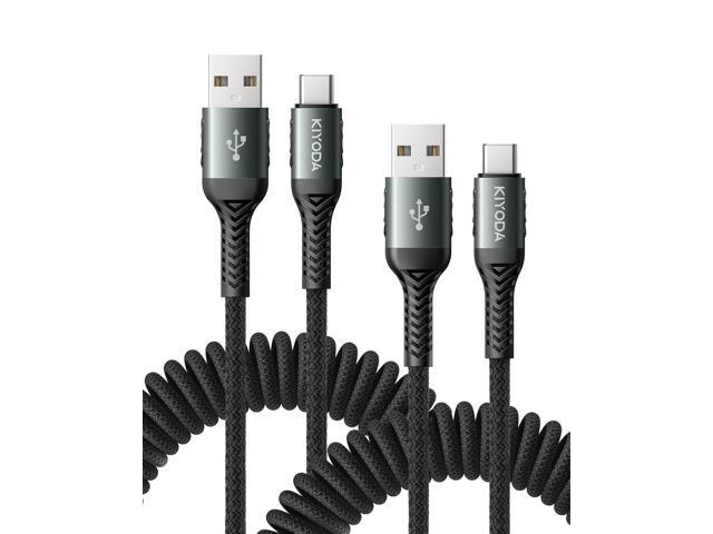 USB C Cable Nylon Braided Coiled 3FT USB A to Type C Charger Cord for Car 66W Fast Charging Cable Compatible with Samsung Galaxy S20 S10 S9 S8...