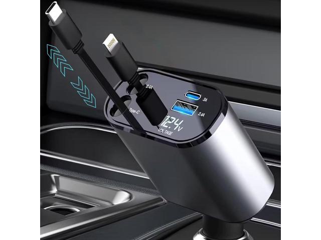 Retractable Car Charger Fast Charging - 66W 4-in-1 USB C Car Phone Charger Cigarette Lighter Adapter Car Charger Compatible with iPhone 15 14 13 12...