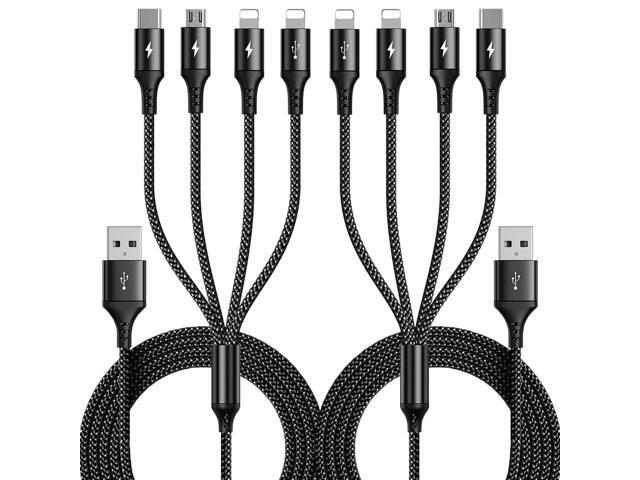 RULUS Long Multi Charging Cable [2Pack/10Ft] Multi USB Cable 4 in 1 Fast Charger Cord Braided USB Cable with IP/Type C/Micro USB Port Multiple USB...