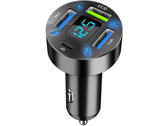 GemCoo 4 Port USB Car Charger Adapter 50W PD & QC3.0 USB 2.4A Cigarette Lighter USB Charger with LED Voltmeter Fast Charger Compatible with iPhone,...