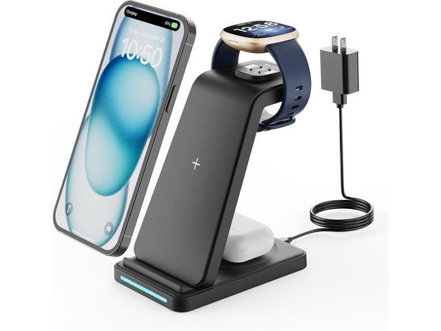 Wireless Charger for Fitbit Charging Station - GEEKERA 3 in 1 Phone Charger Stand for Fitbit Watch Sense 2/Sense/Versa 4/3, iPhone, Samsung, Google...