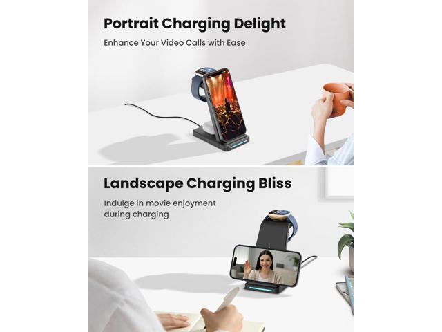Wireless Charger for Fitbit Charging Station - GEEKERA 3 in 1 Phone Charger Stand for Fitbit Watch Sense 2/Sense/Versa 4/3, iPhone, Samsung, Google...